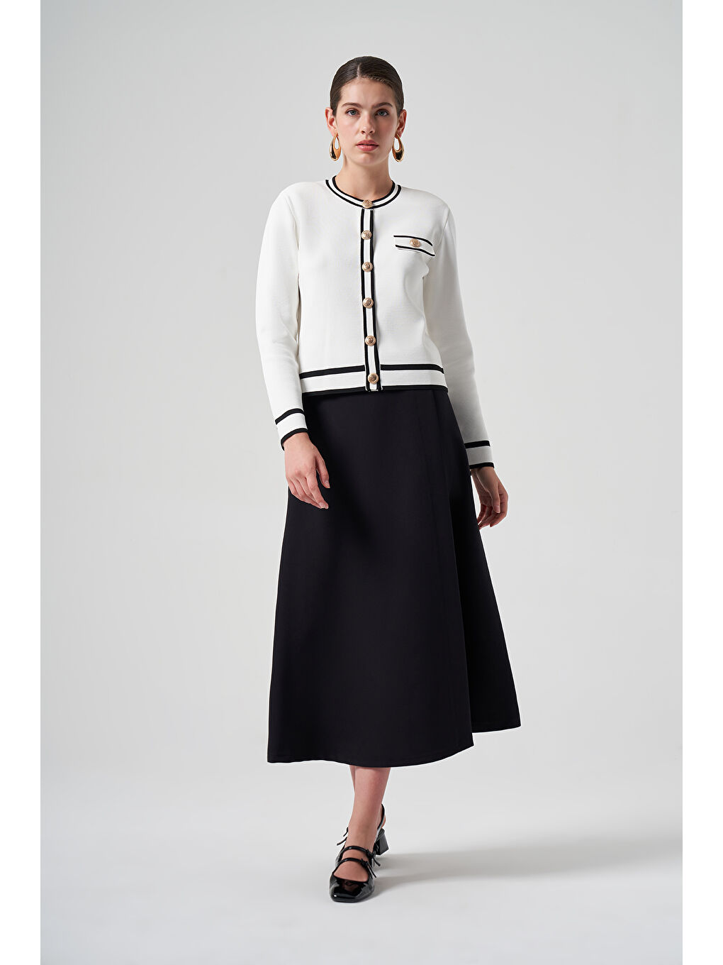 Merserize Triko Düğme Detay Kısa Hırka 1114 Ekru-4