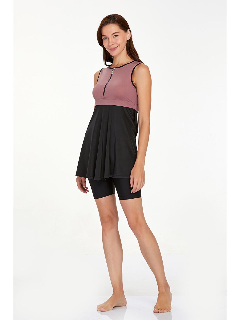 Kahverengi Sıfır Kol Yarı Kapalı Mayo Arlet 3927 Kiremit-1