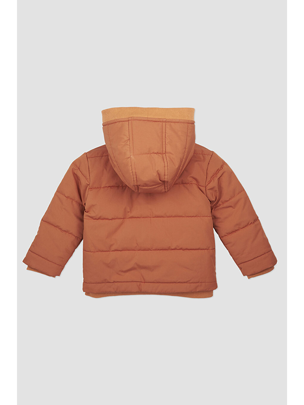 Kahverengi Erkek Bebek Tilki Aplikeli Kiremit Şişme Mont-1