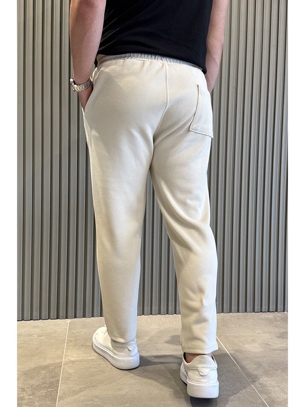 Bej Erkek Bel Bağcıklı Jogger Pantolon-2