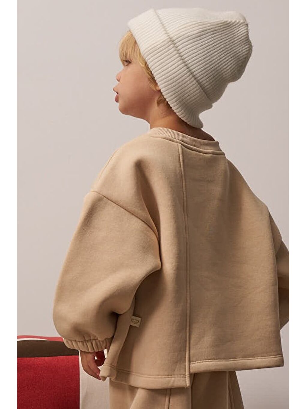 Bej Omuz Nakışlı Çocuk Sweatshirt-5