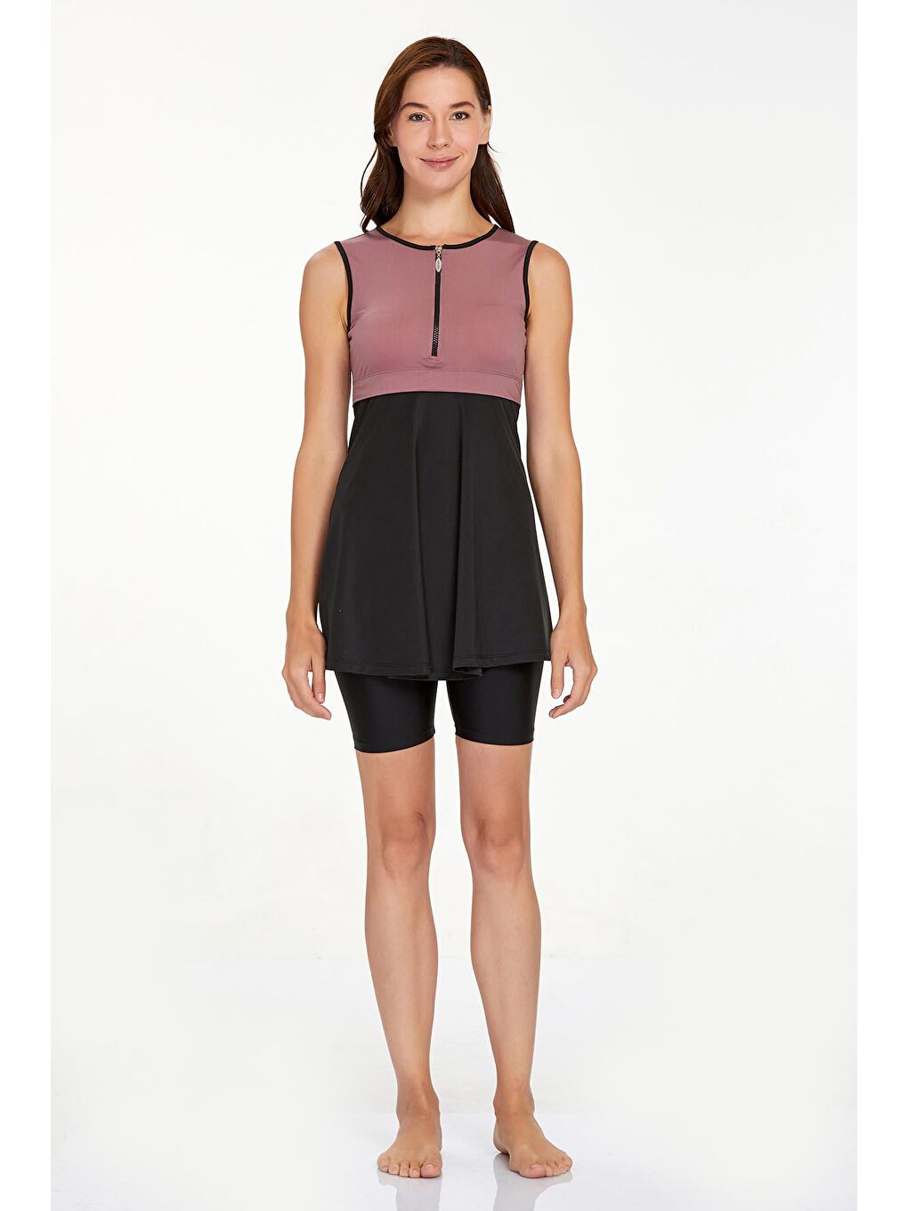 Kahverengi Sıfır Kol Yarı Kapalı Mayo Arlet 3927 Kiremit-3