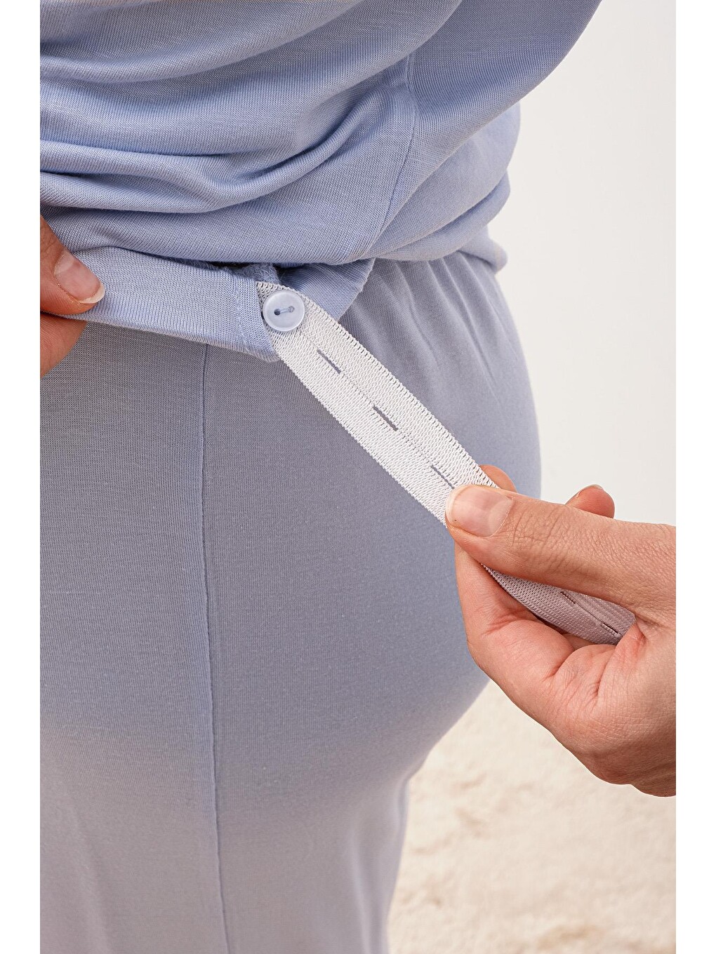 Mavi Uzun Kollu Düğmeli Desenli Elastanlı Viskoz Hamile Sabahlık Pijama Takım 20300-5
