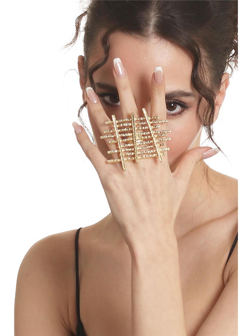 Sarı Kadın Mat Altın Kaplama Çit Model Ayarlanabilir Büyük Bohem Yüzük-3