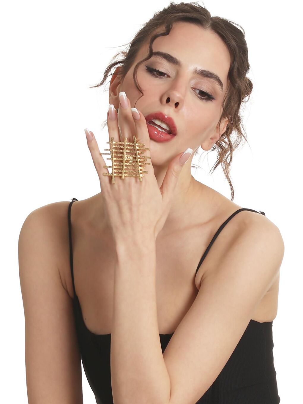 Sarı Kadın Mat Altın Kaplama Çit Model Ayarlanabilir Büyük Bohem Yüzük-4