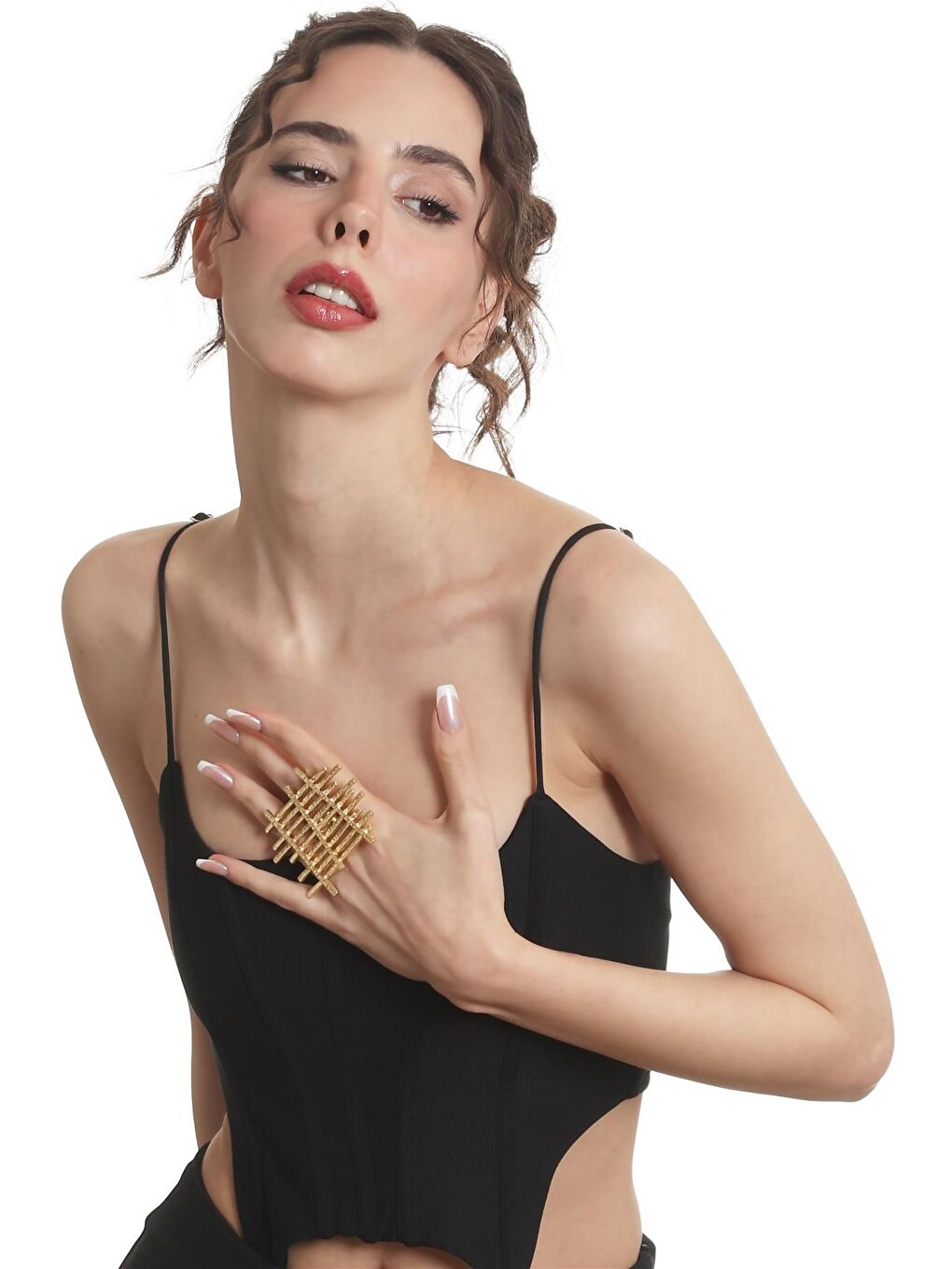 Sarı Kadın Mat Altın Kaplama Çit Model Ayarlanabilir Büyük Bohem Yüzük-5