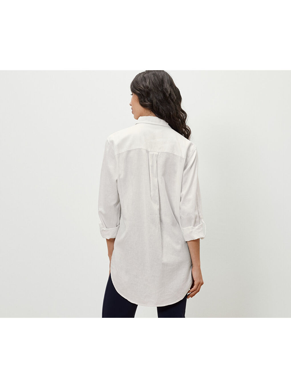 Kadın Bluz, Keten Karışım, Beyaz-3