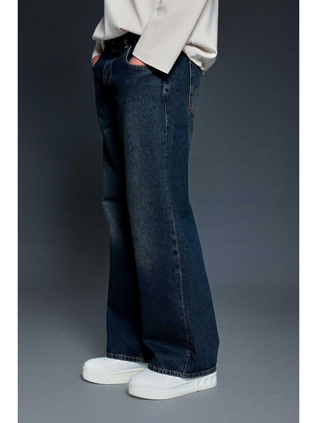 Erkek Süper Baggy Fit Jean Pantolon Lacivert-2