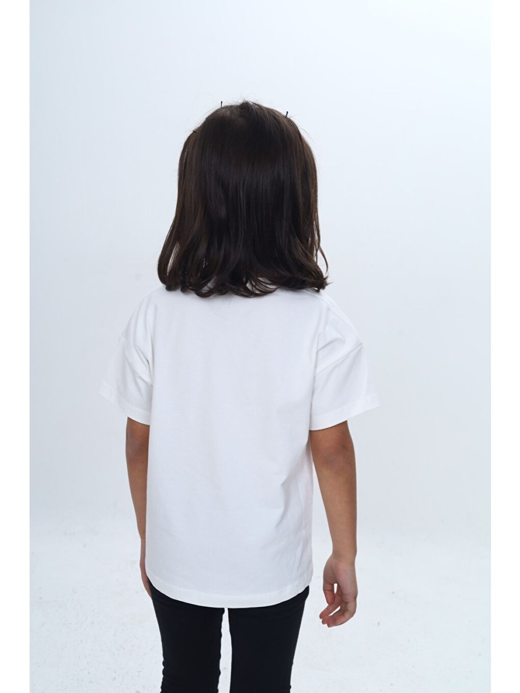 Ekru Kız Çocuk Baskılı Bisiklet Yaka Düşük Omuz Kısa Kollu Tişört 24982-3