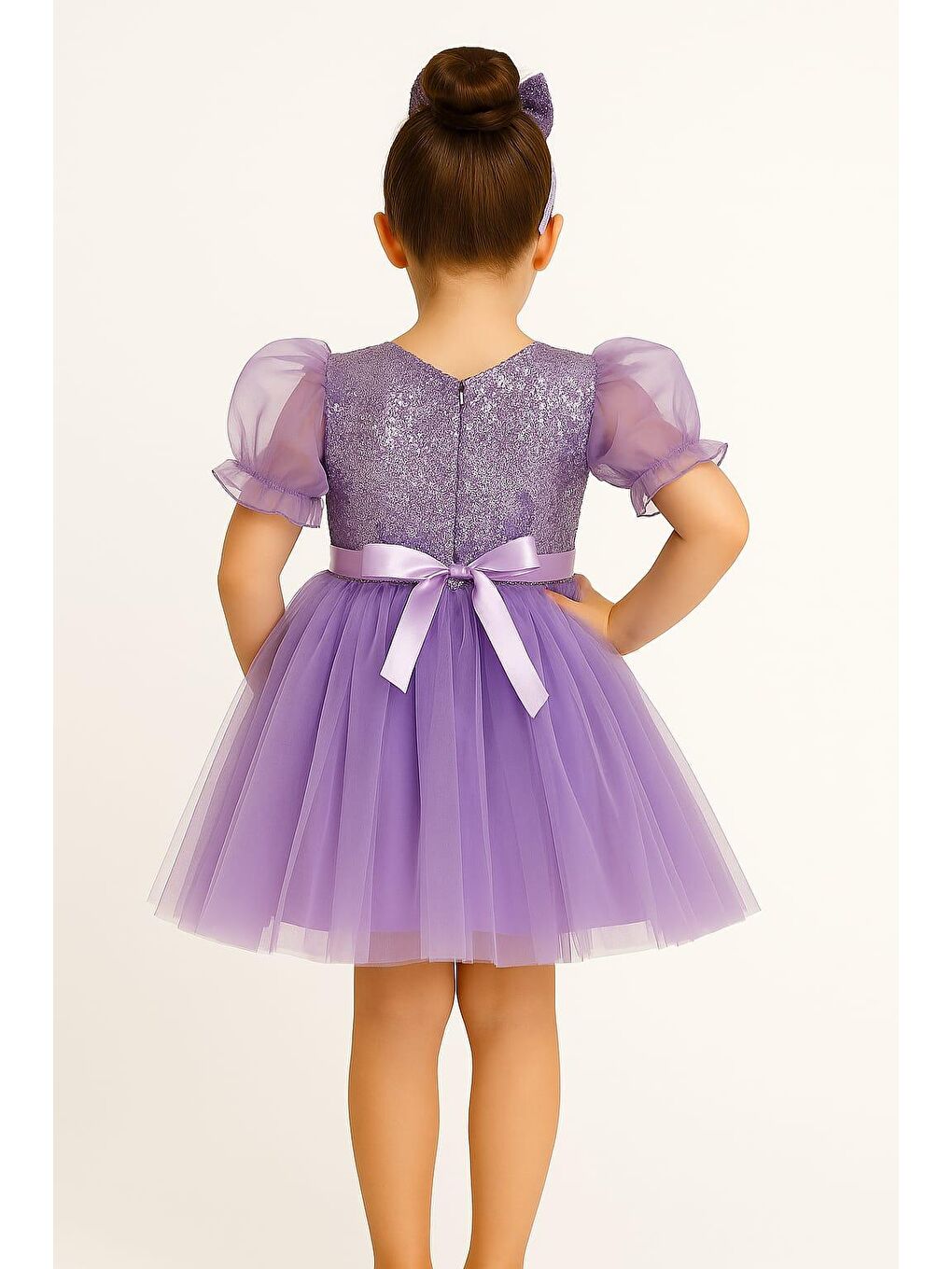 Lila Balon Kol Pul Payet Kız Çocuk Tütü Elbise M00751-1