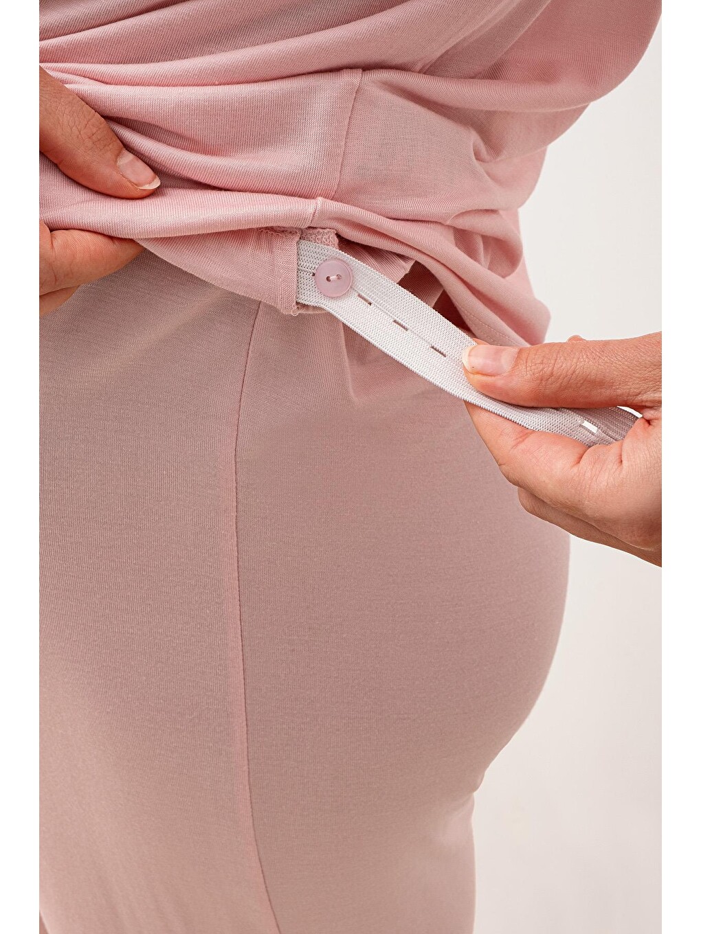 Pembe Uzun Kollu Düğmeli Desenli Elastanlı Viskoz Hamile Sabahlık Pijama Takım 20300-8