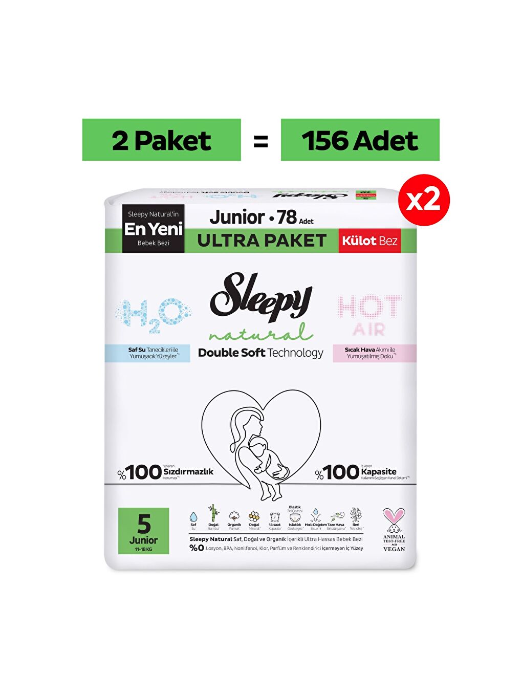 Natural Double Soft Ultra Paket Külot Bez 5 Numara Junior 156 Adet-1