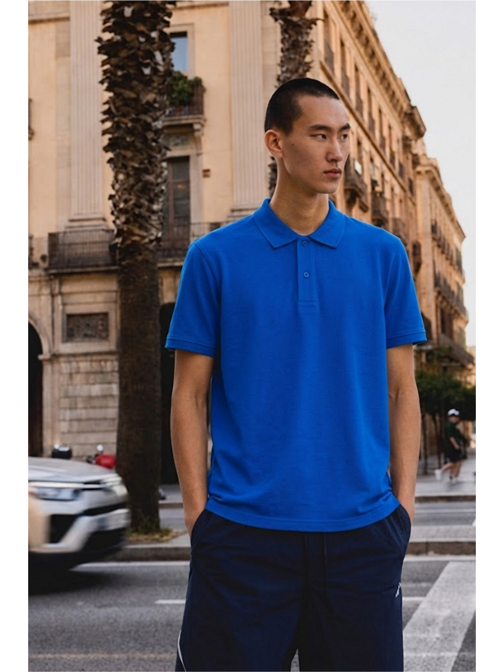 Erkek Basic Bol Mavi Polo Yaka Tişört