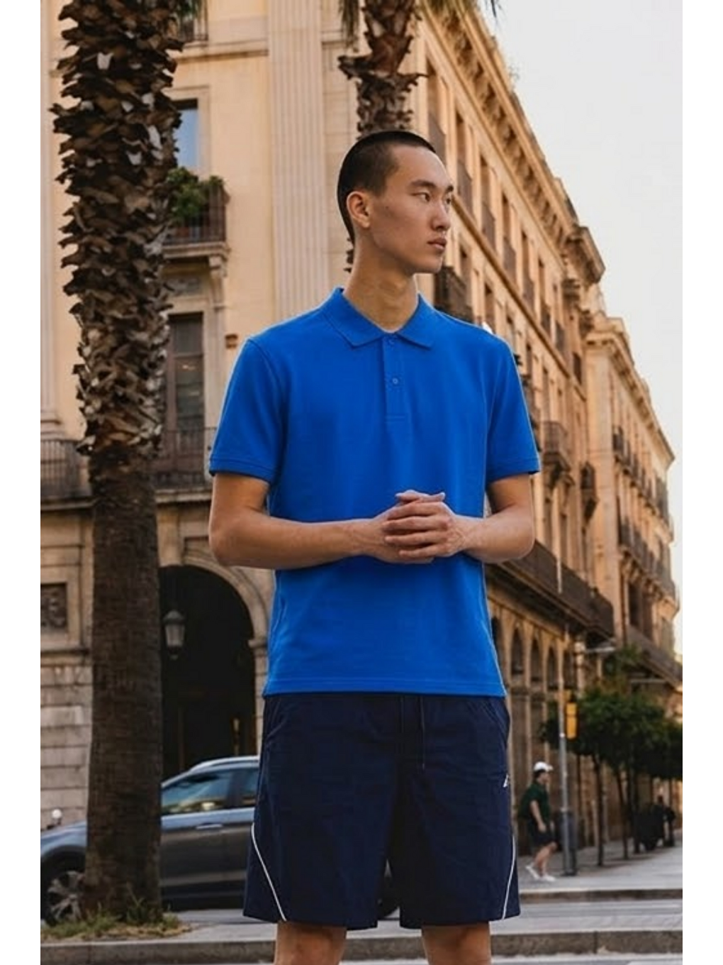 Erkek Basic Bol Mavi Polo Yaka Tişört-1