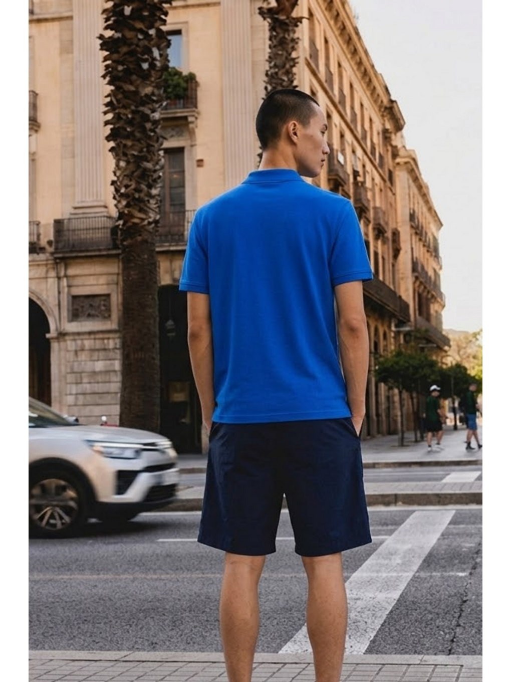 Erkek Basic Bol Mavi Polo Yaka Tişört-4