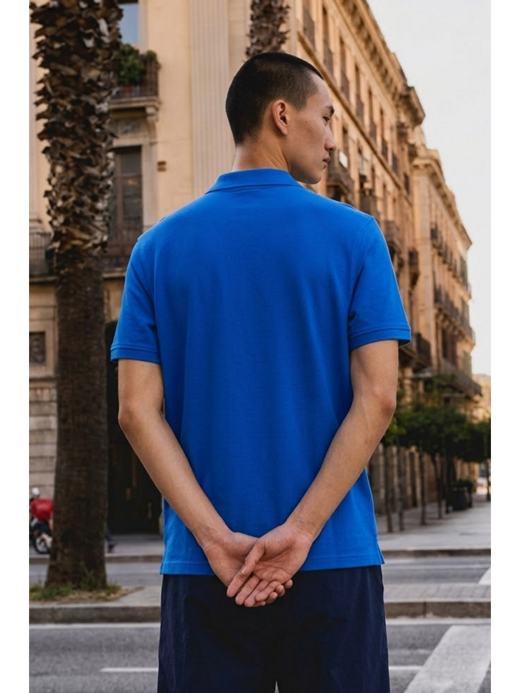 Erkek Basic Bol Mavi Polo Yaka Tişört-5