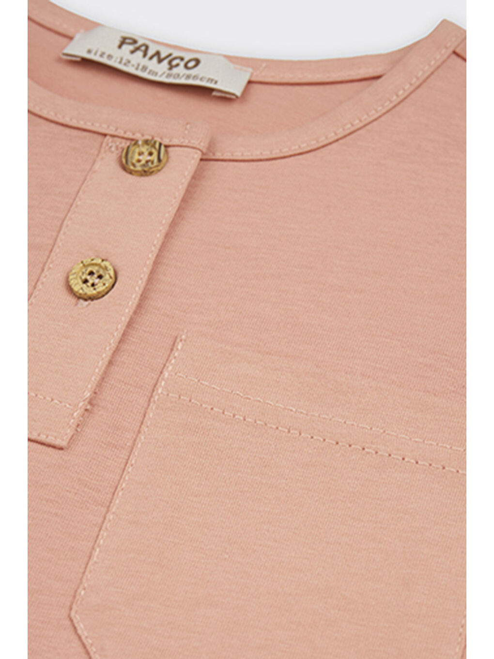 Pembe Erkek Bebek Yakası Düğme Detaylı Gül Rengi Tişört-2