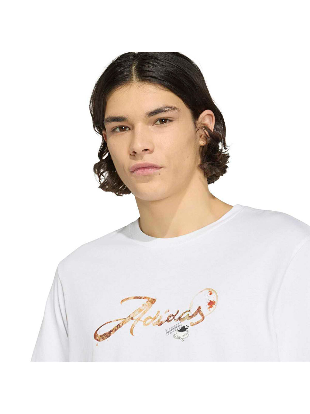 Cafe Script Erkek Beyaz Yuvarlak Yaka Tişört-1