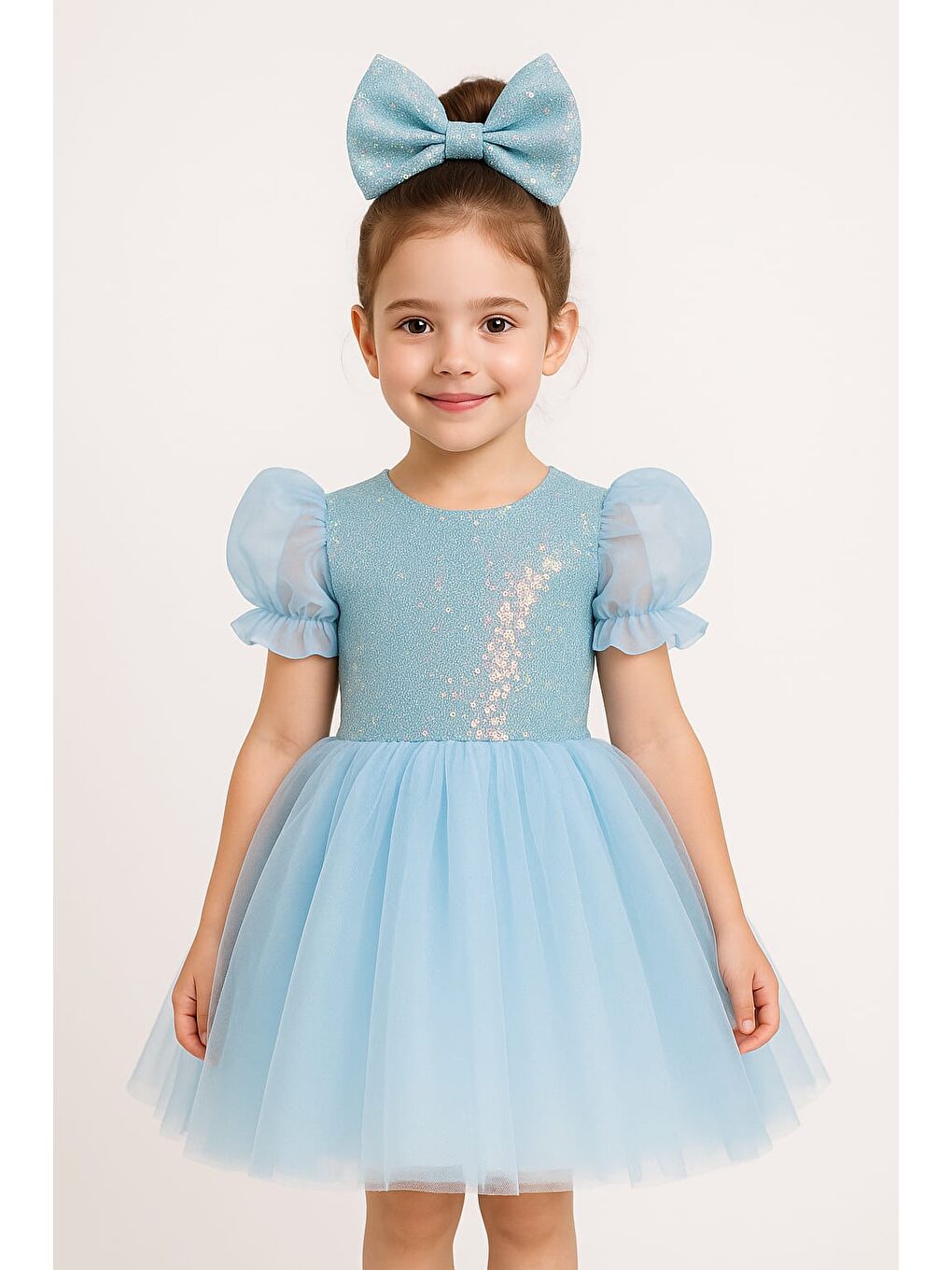 Mavi Balon Kol Pul Payet Kız Çocuk Tütü Elbise M00751