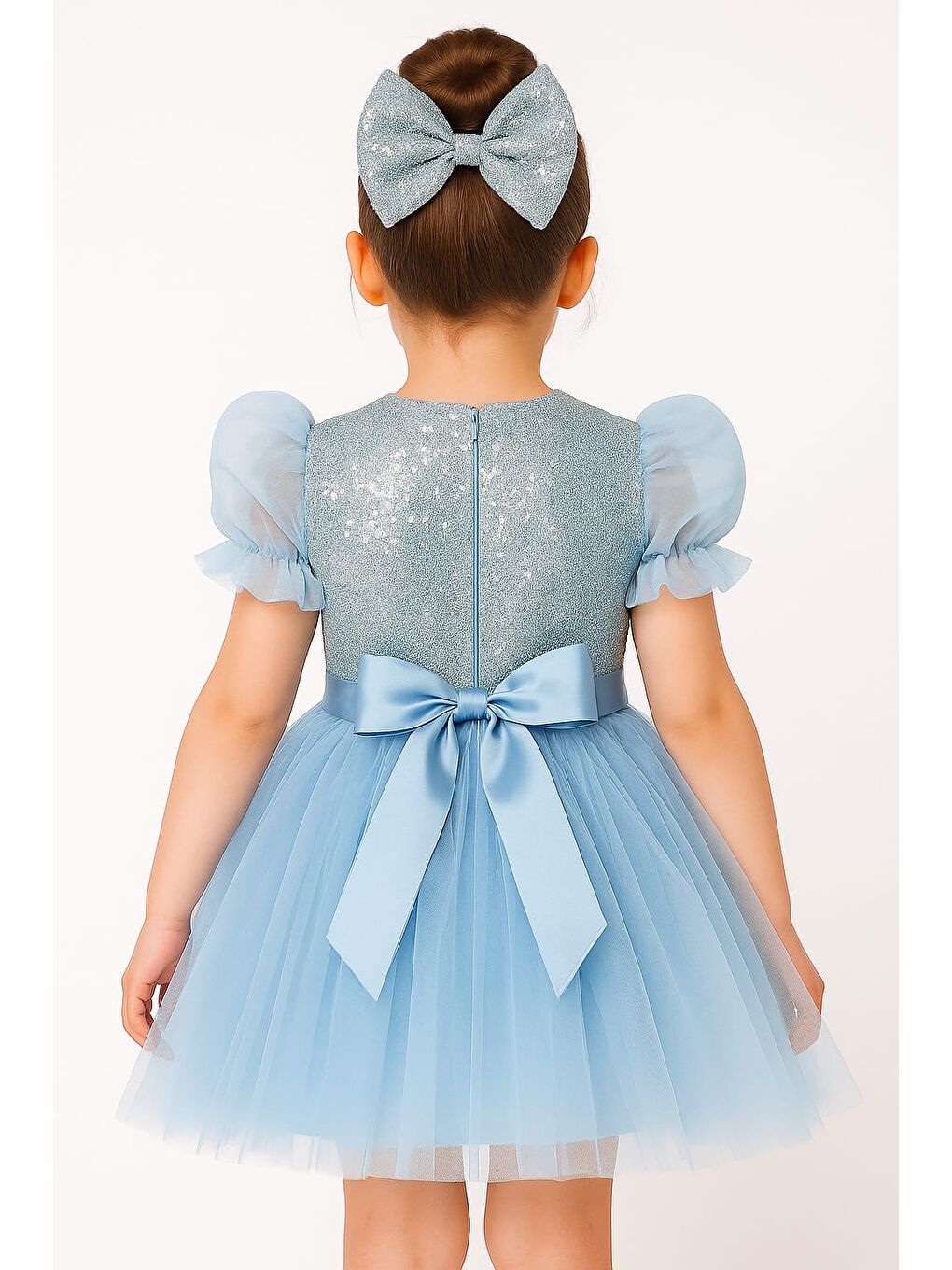 Mavi Balon Kol Pul Payet Kız Çocuk Tütü Elbise M00751-1