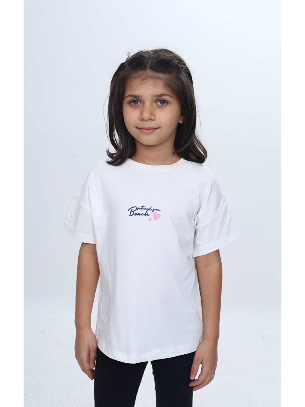 Ekru Kız Çocuk Baskılı Bisiklet Yaka Kısa Kollu Tişört 24977