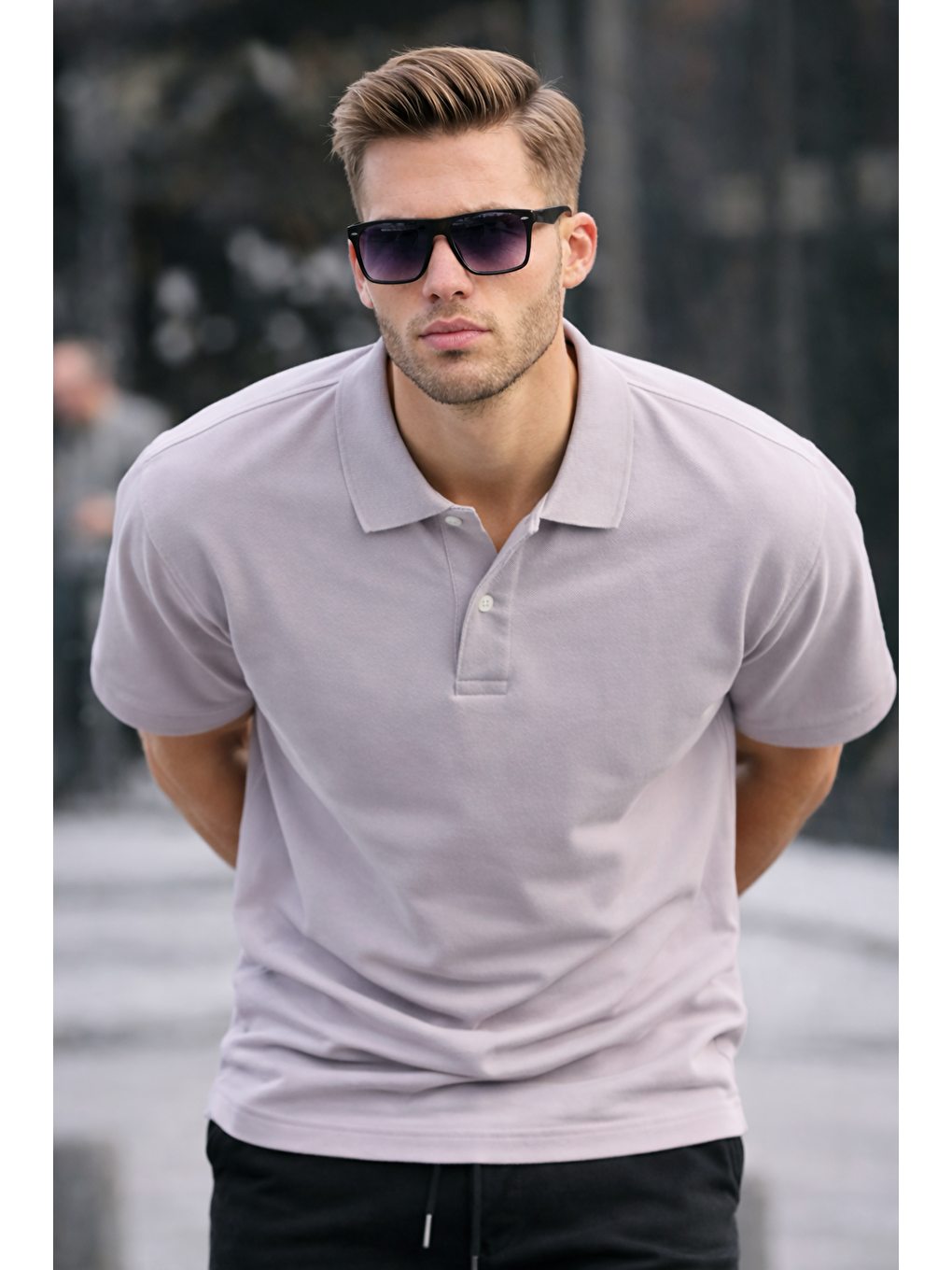 Erkek Basic Relax Gri Polo Yaka Tişört-1