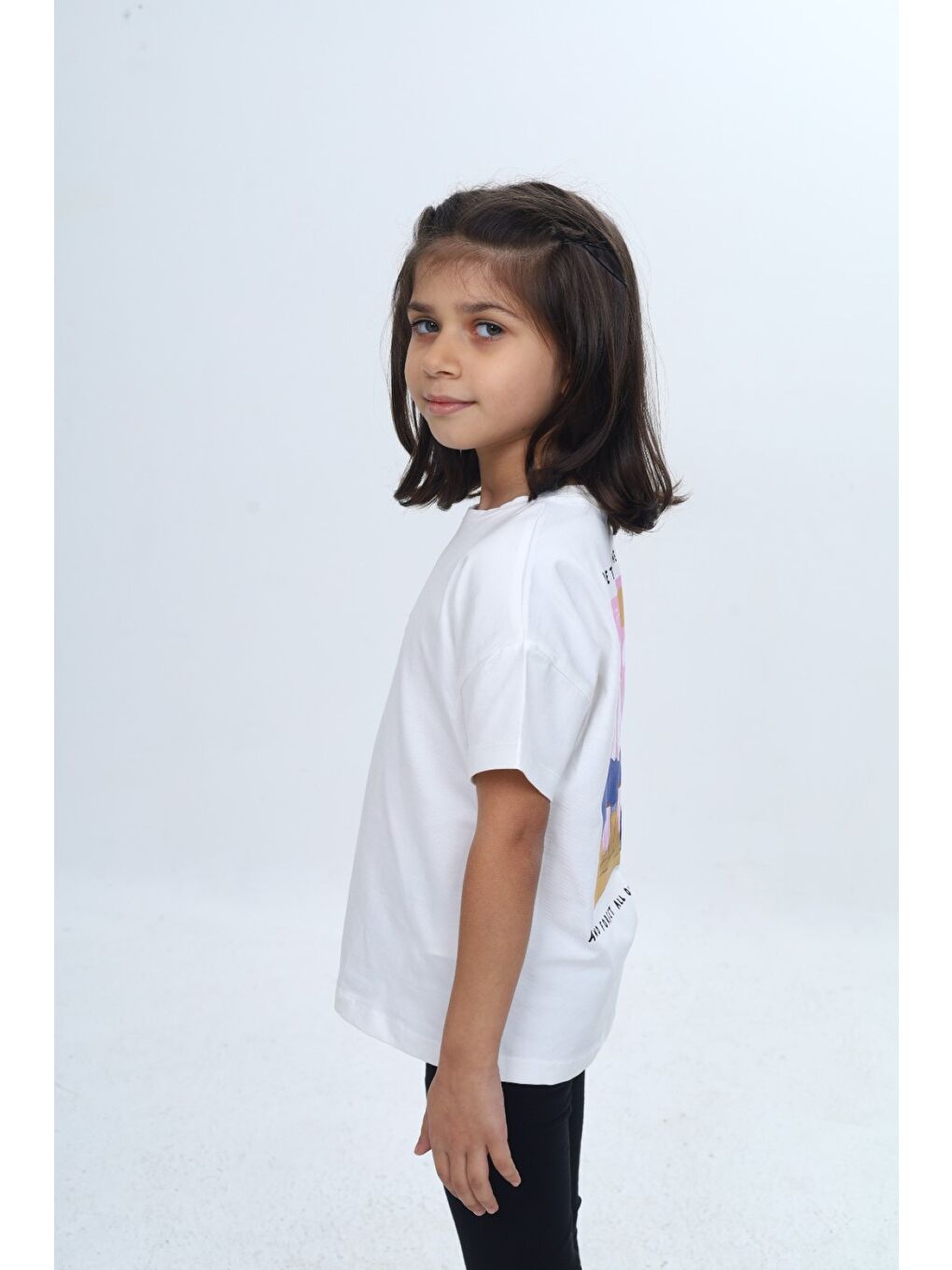 Ekru Kız Çocuk Baskılı Bisiklet Yaka Kısa Kollu Tişört 24977-1