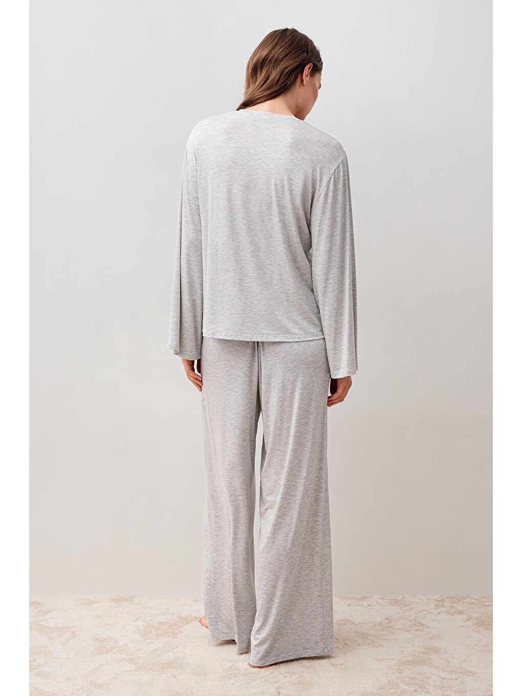 Gri Uzun Kollu Oversize Basic Elastanlı Viskoz Alt Üst Takım 20210-6