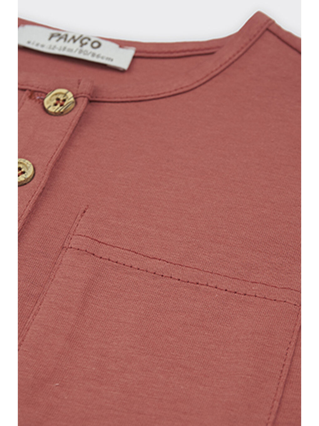 Kahverengi Erkek Bebek Yakası Düğme Detaylı Kiremit Tişört-2