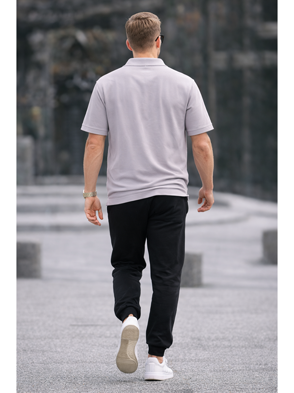 Erkek Basic Relax Gri Polo Yaka Tişört-4