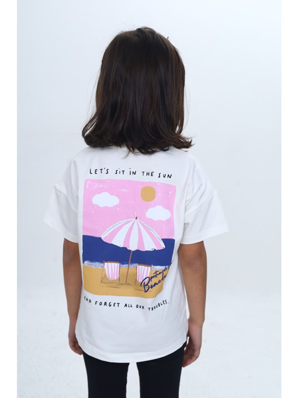 Ekru Kız Çocuk Baskılı Bisiklet Yaka Kısa Kollu Tişört 24977-3