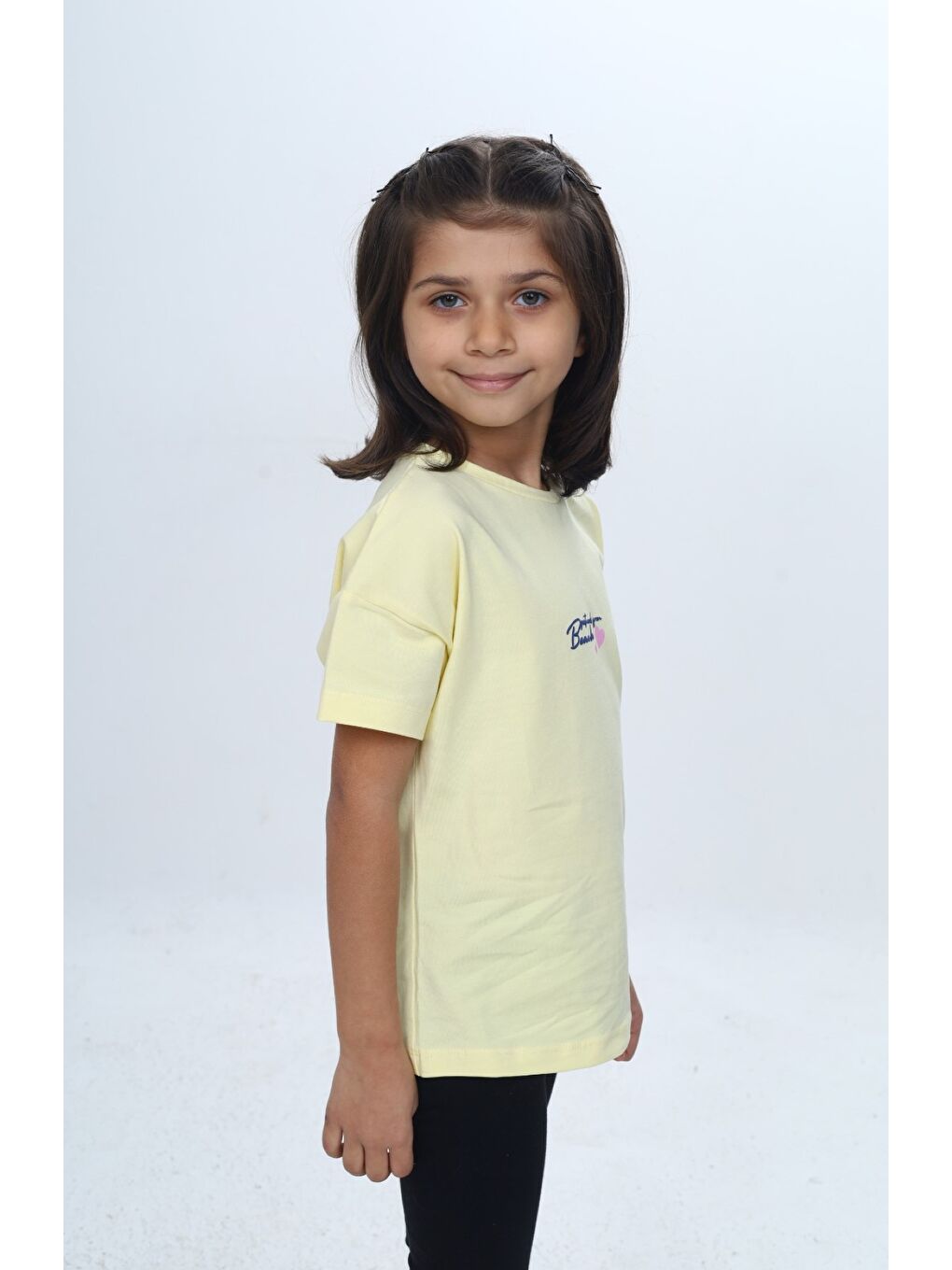 Sarı Kız Çocuk Baskılı Bisiklet Yaka Kısa Kollu Tişört 24977-1