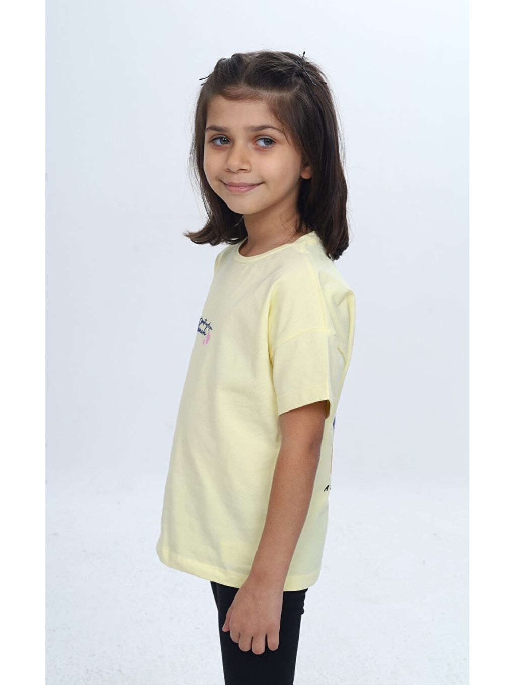 Sarı Kız Çocuk Baskılı Bisiklet Yaka Kısa Kollu Tişört 24977-2