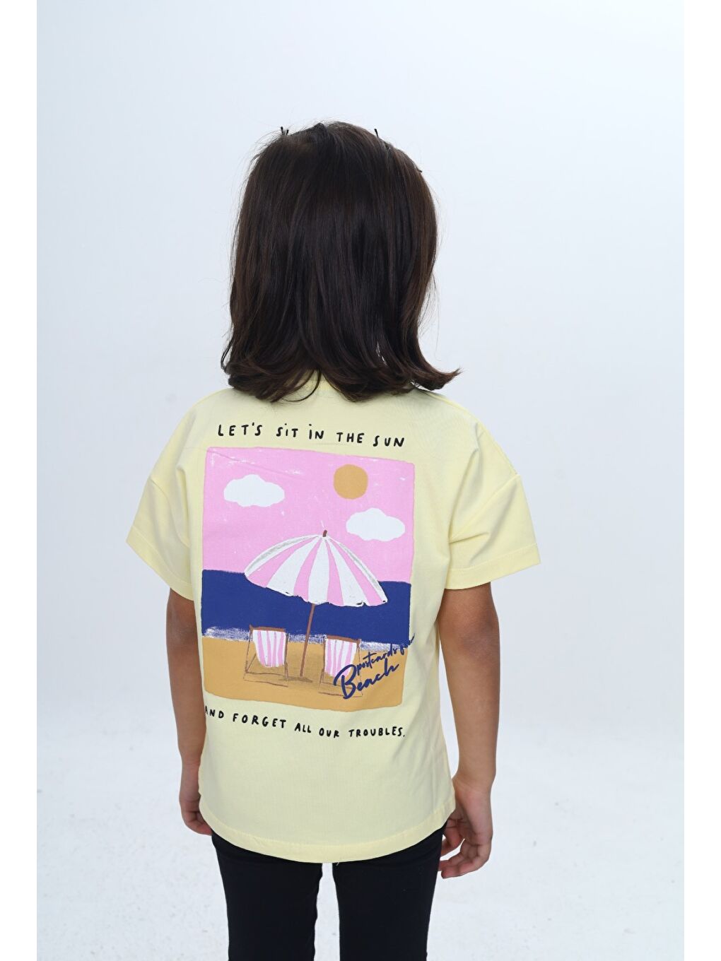 Sarı Kız Çocuk Baskılı Bisiklet Yaka Kısa Kollu Tişört 24977-3