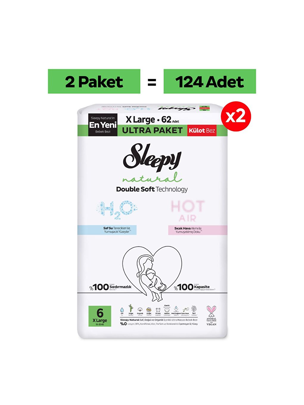 Natural Double Soft Ultra Paket Külot Bez 6 Numara Xlarge 124 Adet-1
