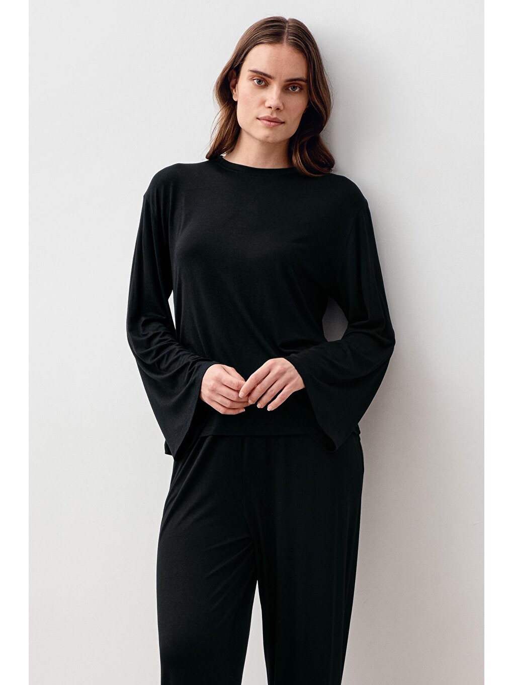 Siyah Uzun Kollu Oversize Basic Elastanlı Viskoz Alt Üst Takım 20210-4