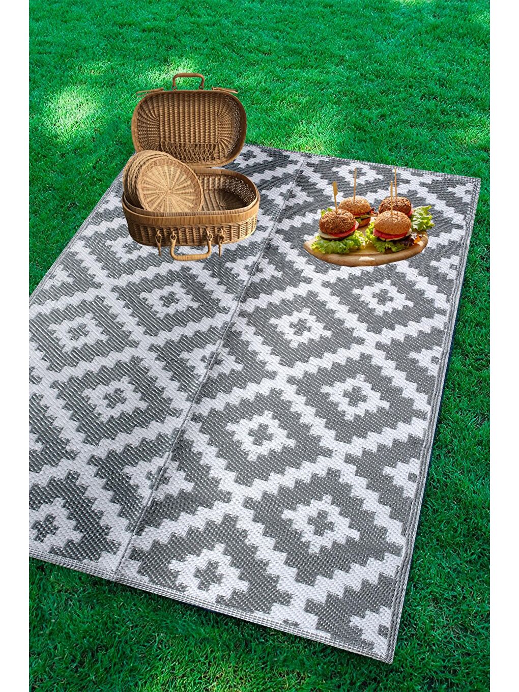 Gri Savana 8805 Plaj Kamp Piknik Bahçe Halısı Balkon Teras Hasır Mat Savan Halı-180x270-1