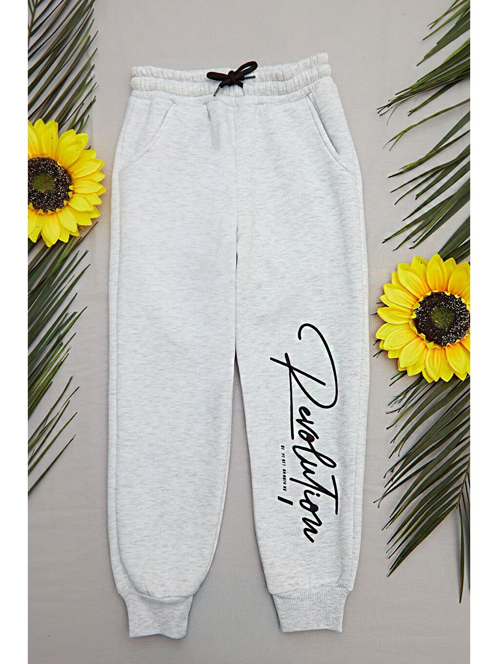 Gri 3 İplik Yazı Baskılı Jogger Kız Çocuk Eşofman Altı