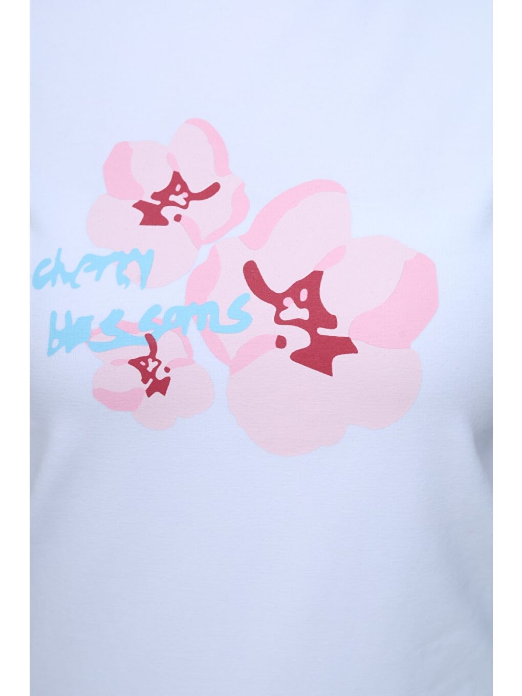 Beyaz Kız Çocuk Bisiklet Yaka Düşük Omuz Kısa Kollu Baskılı Tişört 25011-4