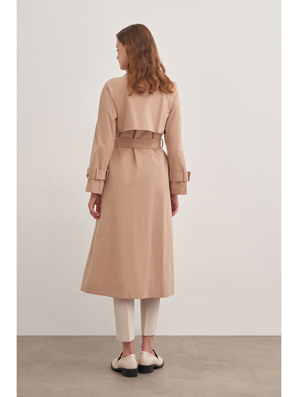 Bej Çift Rüzgarlıklı Kruvaze Trençkot-1