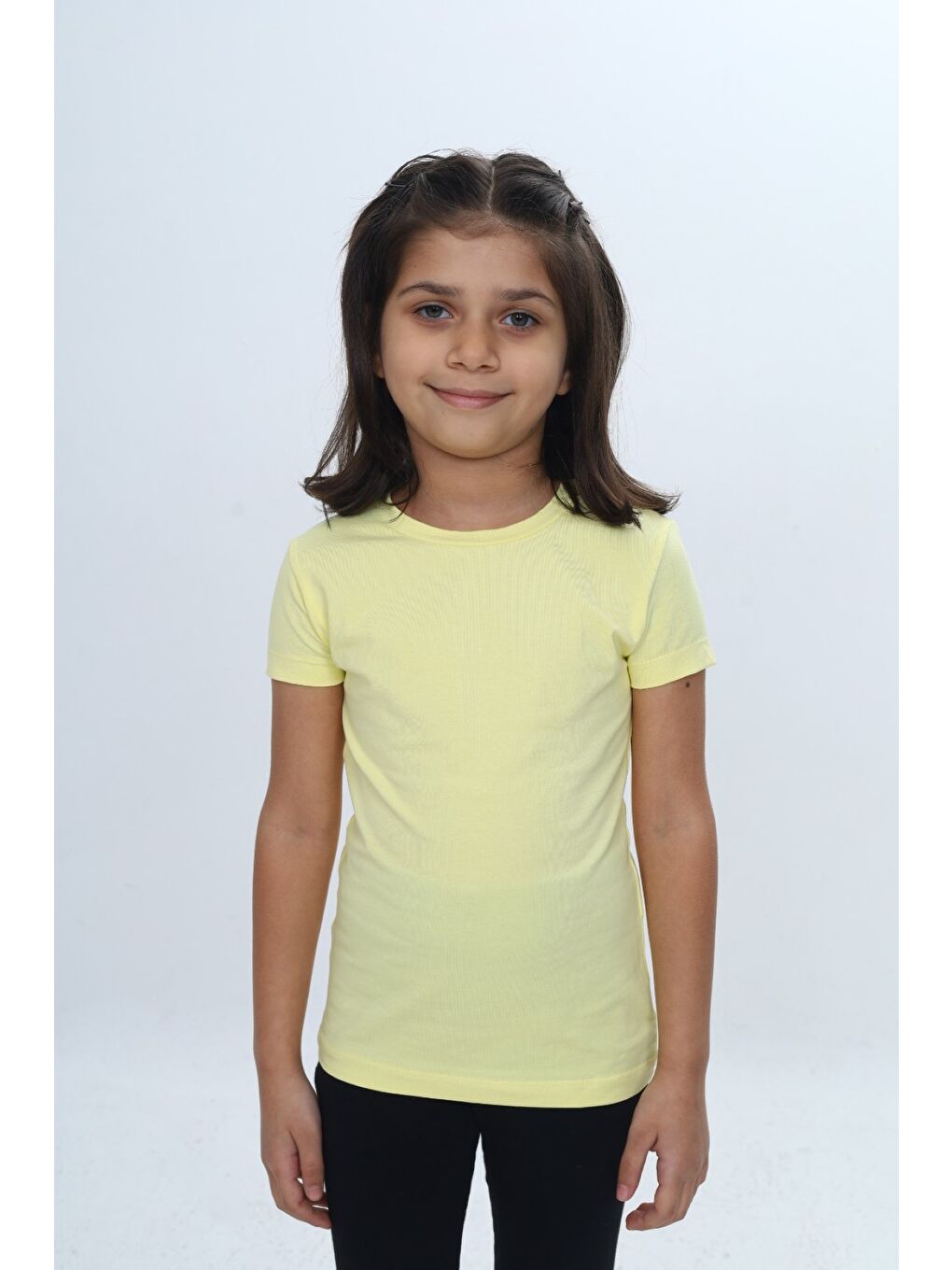Sarı Kız Çocuk Bisiklet Yaka Kısa Kollu Tişört 24968