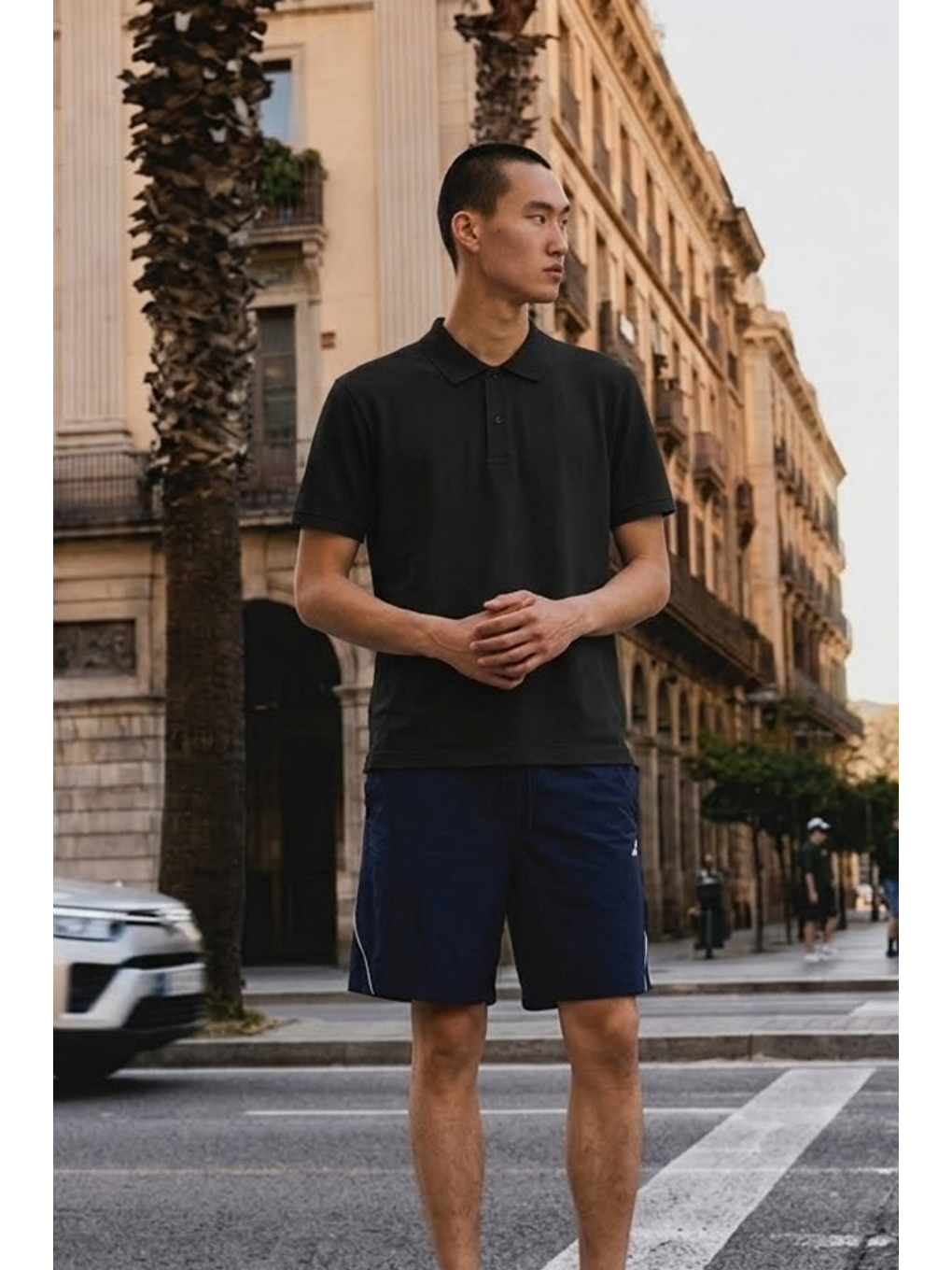 Erkek Basic Bol Siyah Polo Yaka Tişört-1