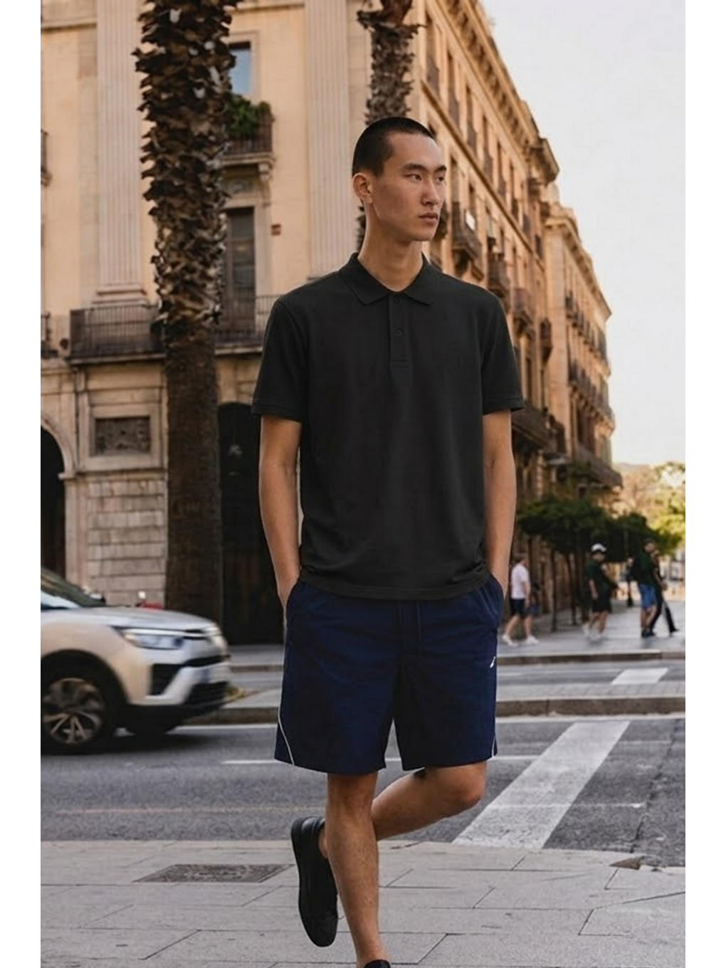Erkek Basic Bol Siyah Polo Yaka Tişört-2
