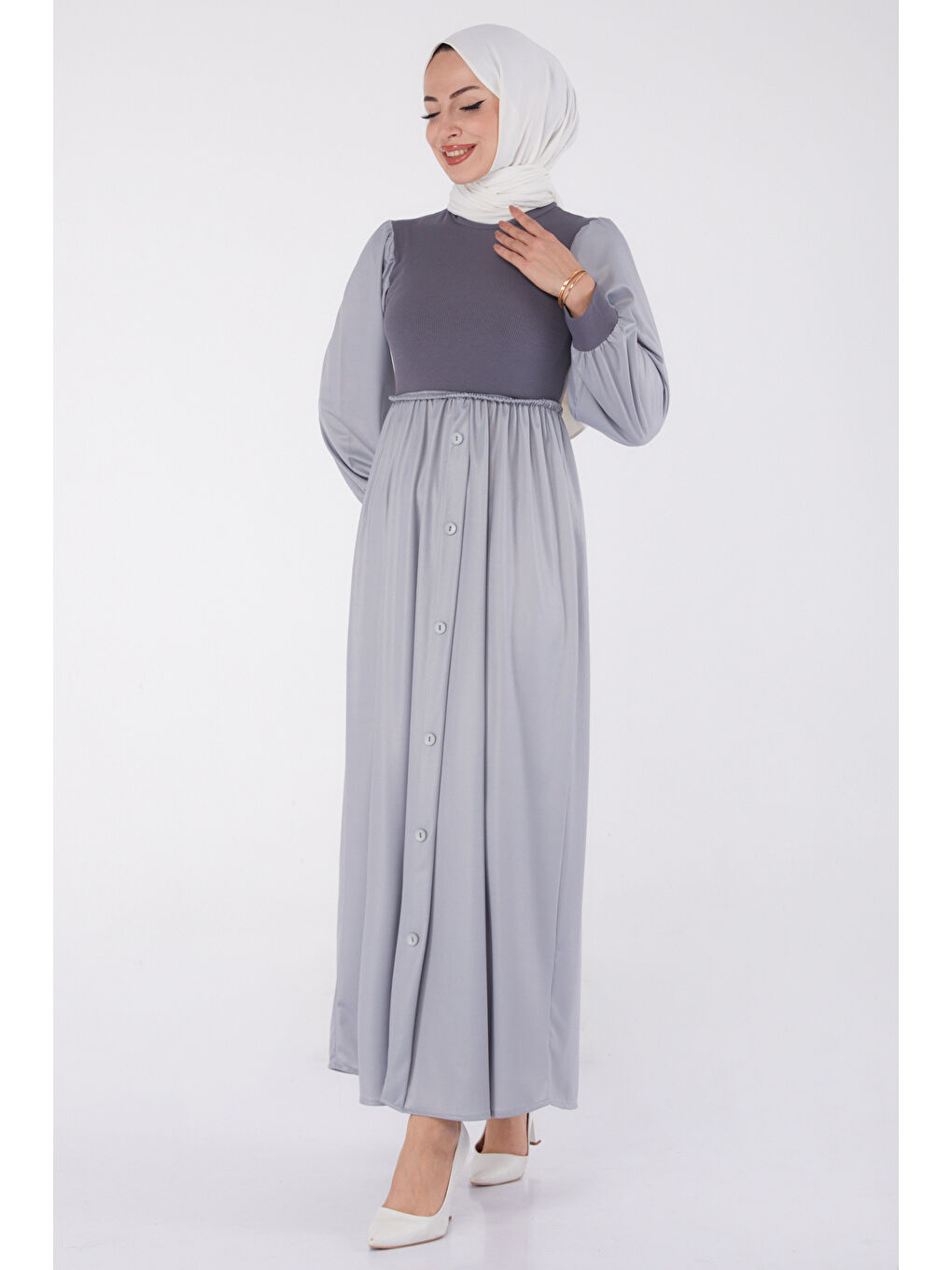 Yarım Balıkçı Yaka Kadın Gri Elbise - 13336