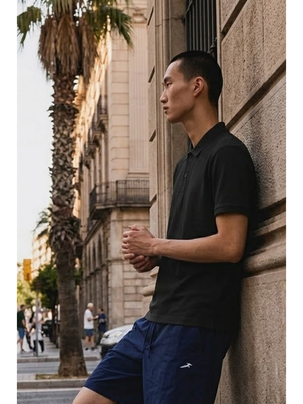 Erkek Basic Bol Siyah Polo Yaka Tişört-3