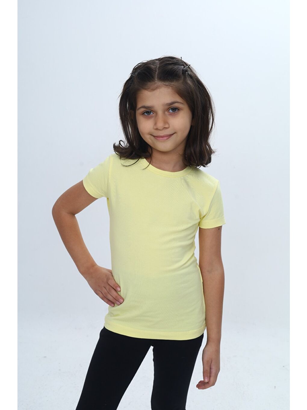 Sarı Kız Çocuk Bisiklet Yaka Kısa Kollu Tişört 24968-1