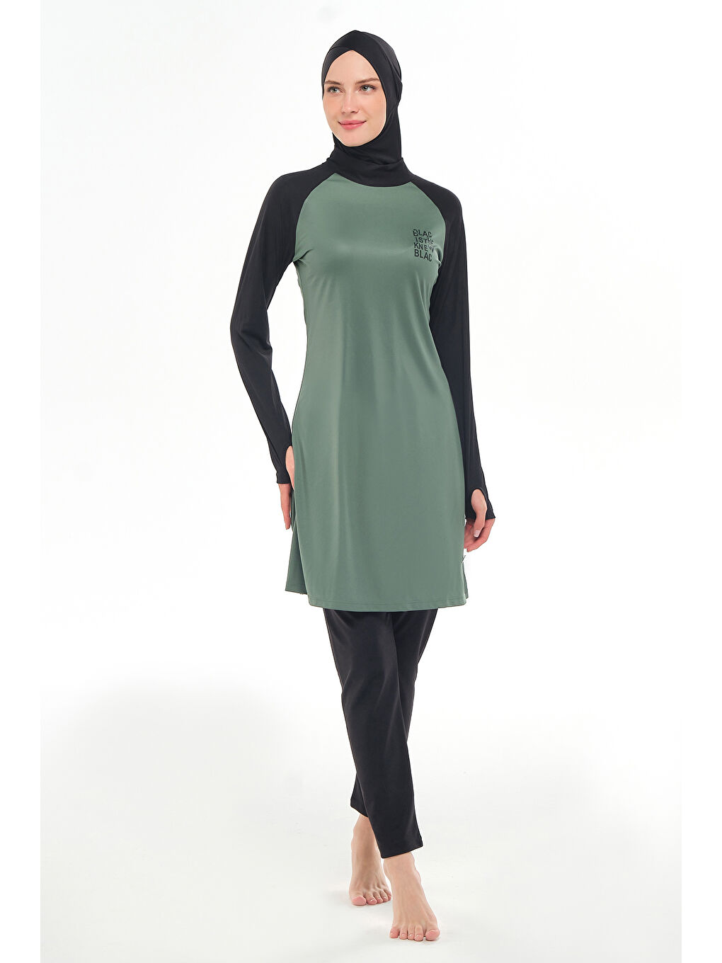 Haki Reglan Kol Elastanlı Tam Kapalı Tesettür Mayo 3131 Çam Yeşili-1