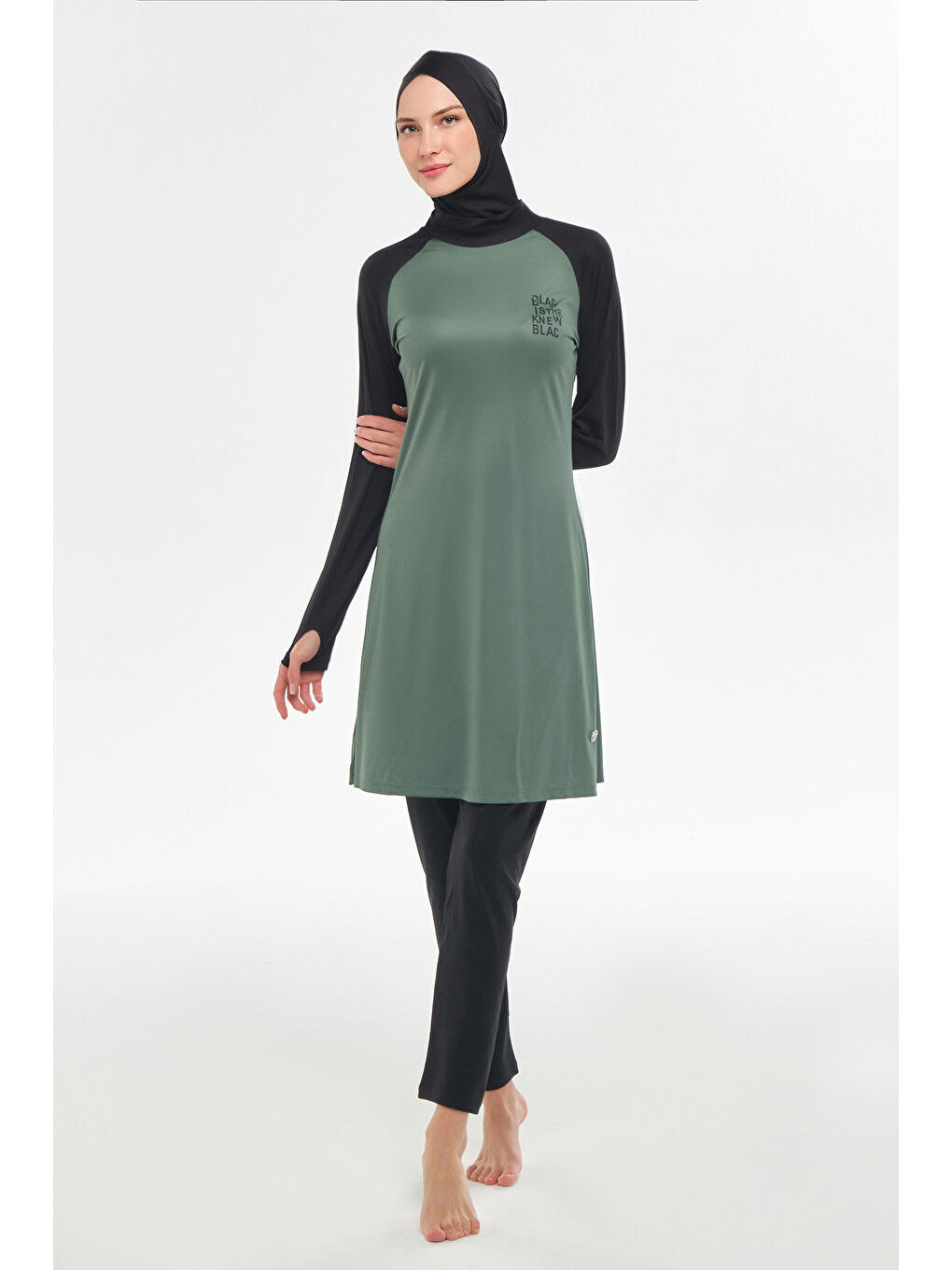 Haki Reglan Kol Elastanlı Tam Kapalı Tesettür Mayo 3131 Çam Yeşili-2