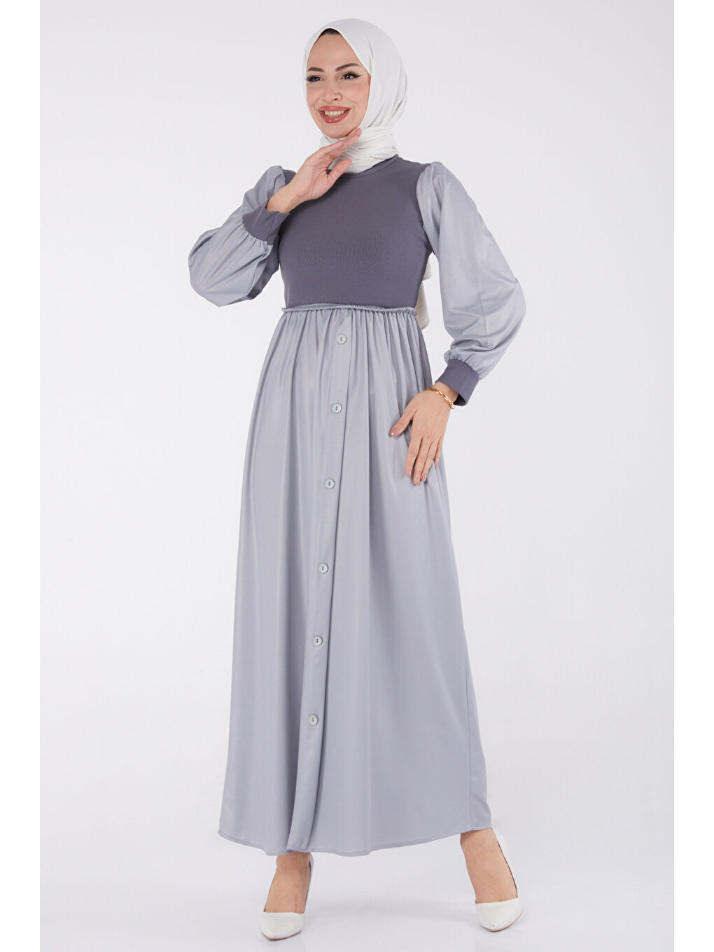 Yarım Balıkçı Yaka Kadın Gri Elbise - 13336-1