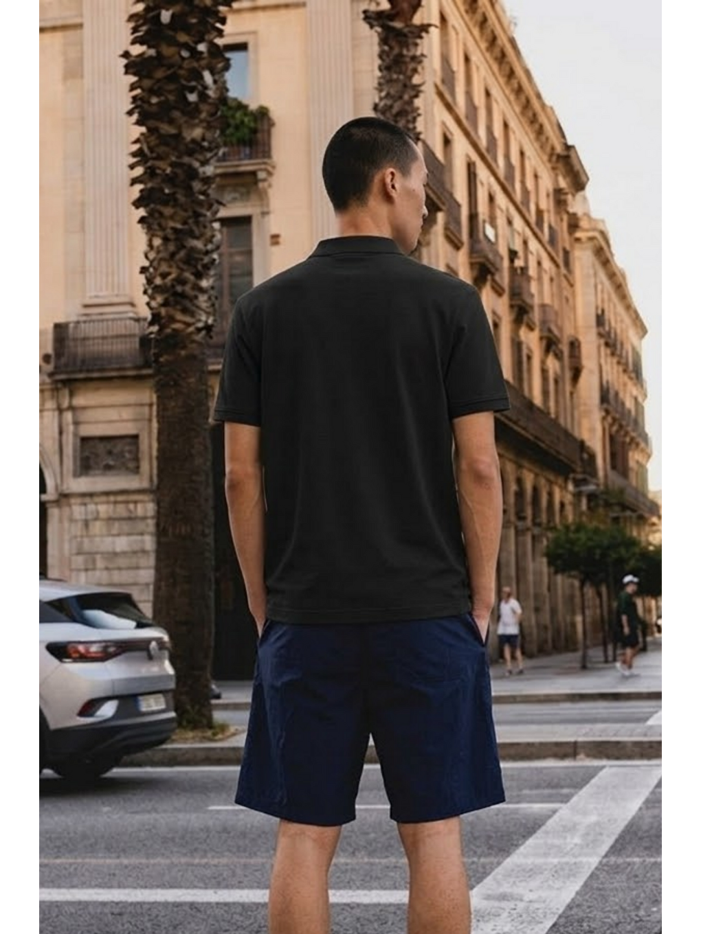 Erkek Basic Bol Siyah Polo Yaka Tişört-4